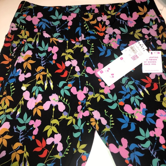 NWT XL ROWLEY X ROXY Fuseau Technical Snow Ski Pants Black MultiFloral - Picture 12 of 16